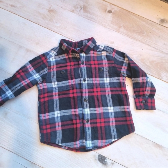 The Children's Place Plaid Button Up Long sleeve Boys Shirt Size 9-12 Months NWT - Picture 1 of 4